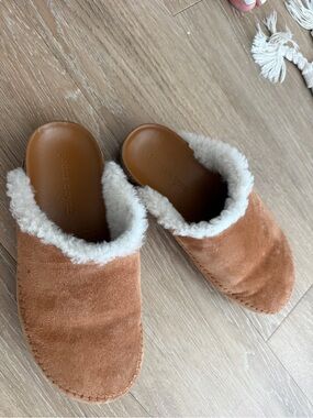 Jenni Kayne Chestnut Suede Shearling Lined Mules